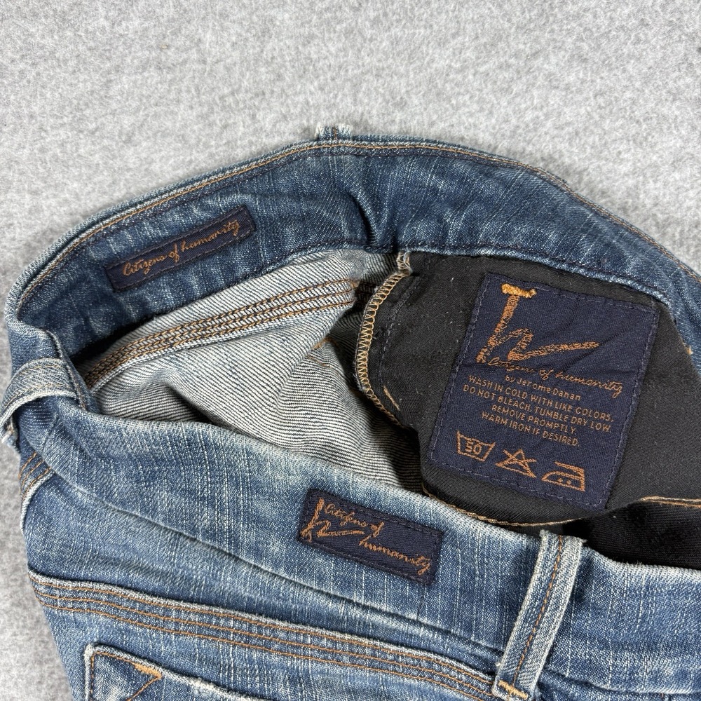 Citizens of Humanity Low Rise Flare Jeans 27x27 Y2K Blue Frayed Raw Hem Vintage - Picture 5 of 9